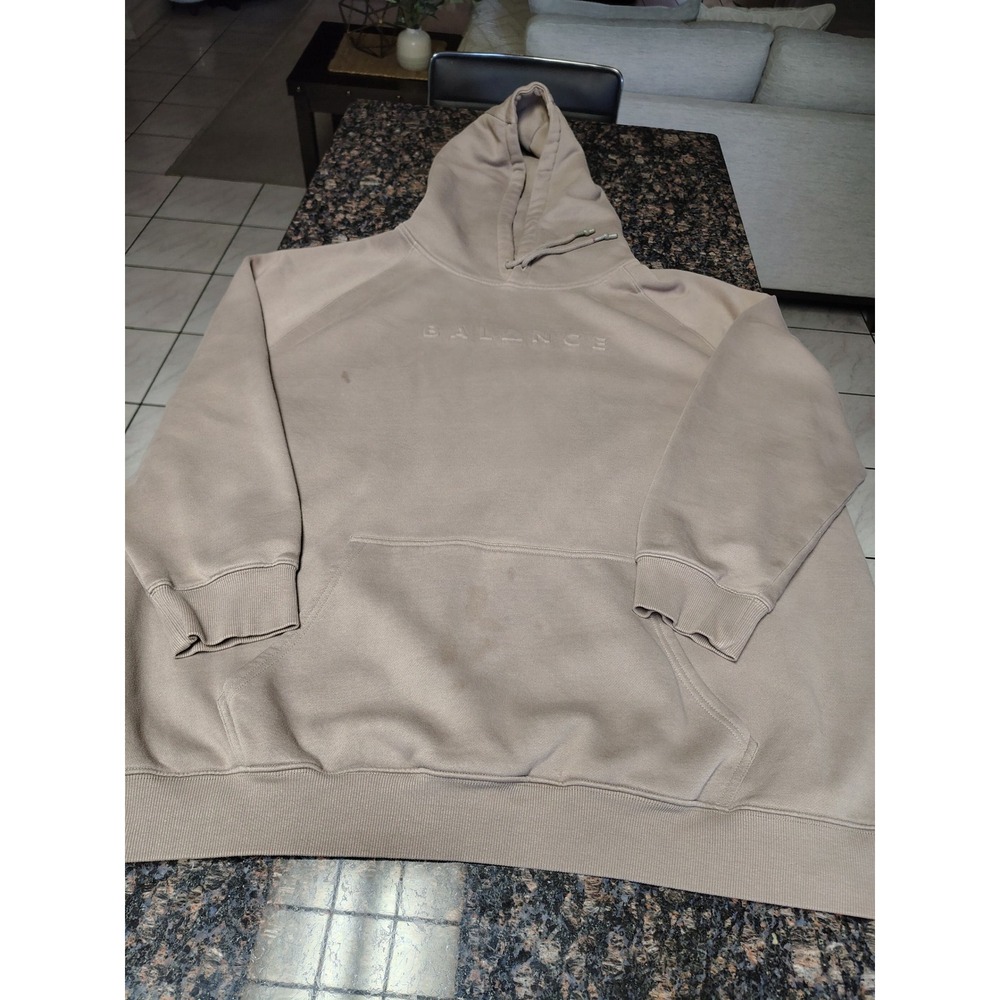 Balance Athletica Mens Embossed Logo Hoodie Tan Khaki Fleece Sweatshirt Large